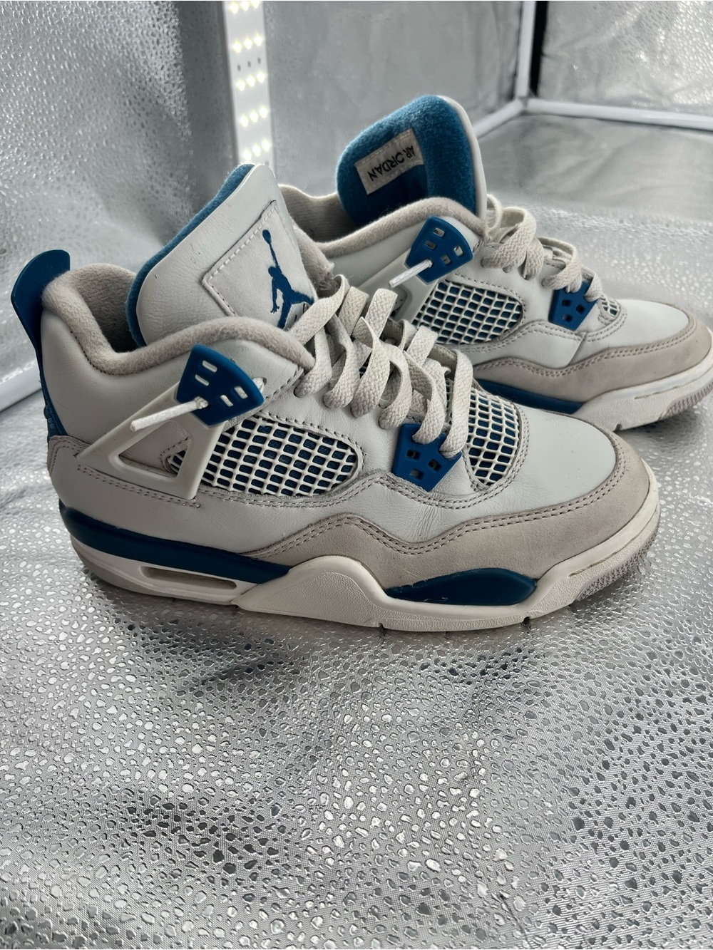 Nike Air Jordan 4 Retro Military Blue GS Size 4Y Sneakers, Missing Soles.